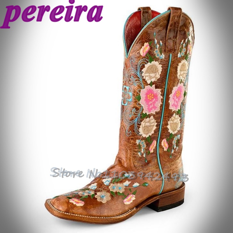 Embroidery Rose - Haftowane Botki Kwiatowe Różany Ogród Botas