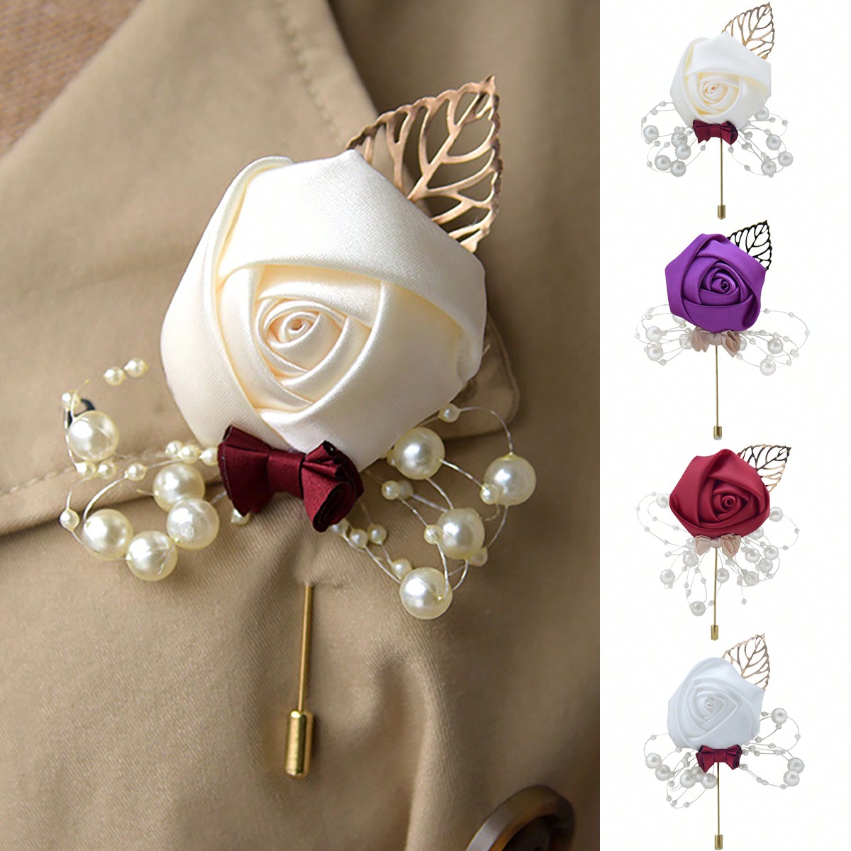 Embroidery Knot - 1 sztuka butonierki ślubnej z różą