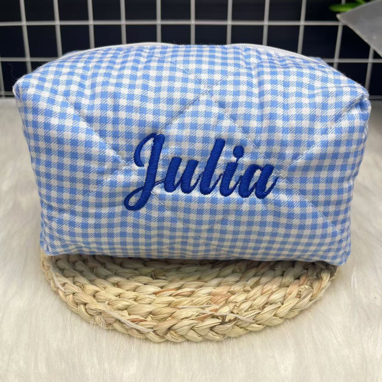 Embroidery Name - Kosmetyczka w paski o dużej pojemności