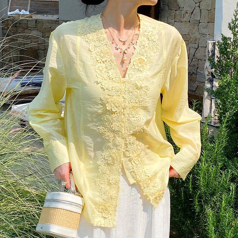 Koszula damska w stylu francus – Embroidery Yellow recenzja i cena