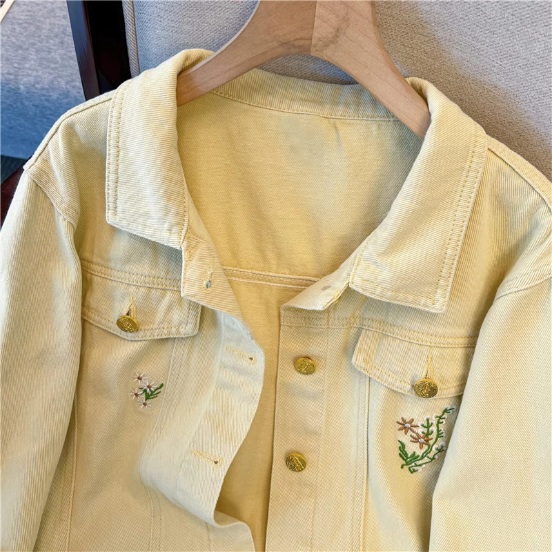 Koreańska kurtka jeansowa dams – Embroidery Yellow recenzja i cena