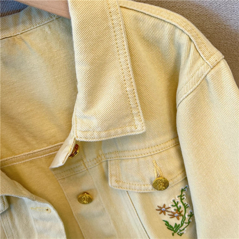 Koreańska kurtka jeansowa dams – Embroidery Yellow recenzja i cena