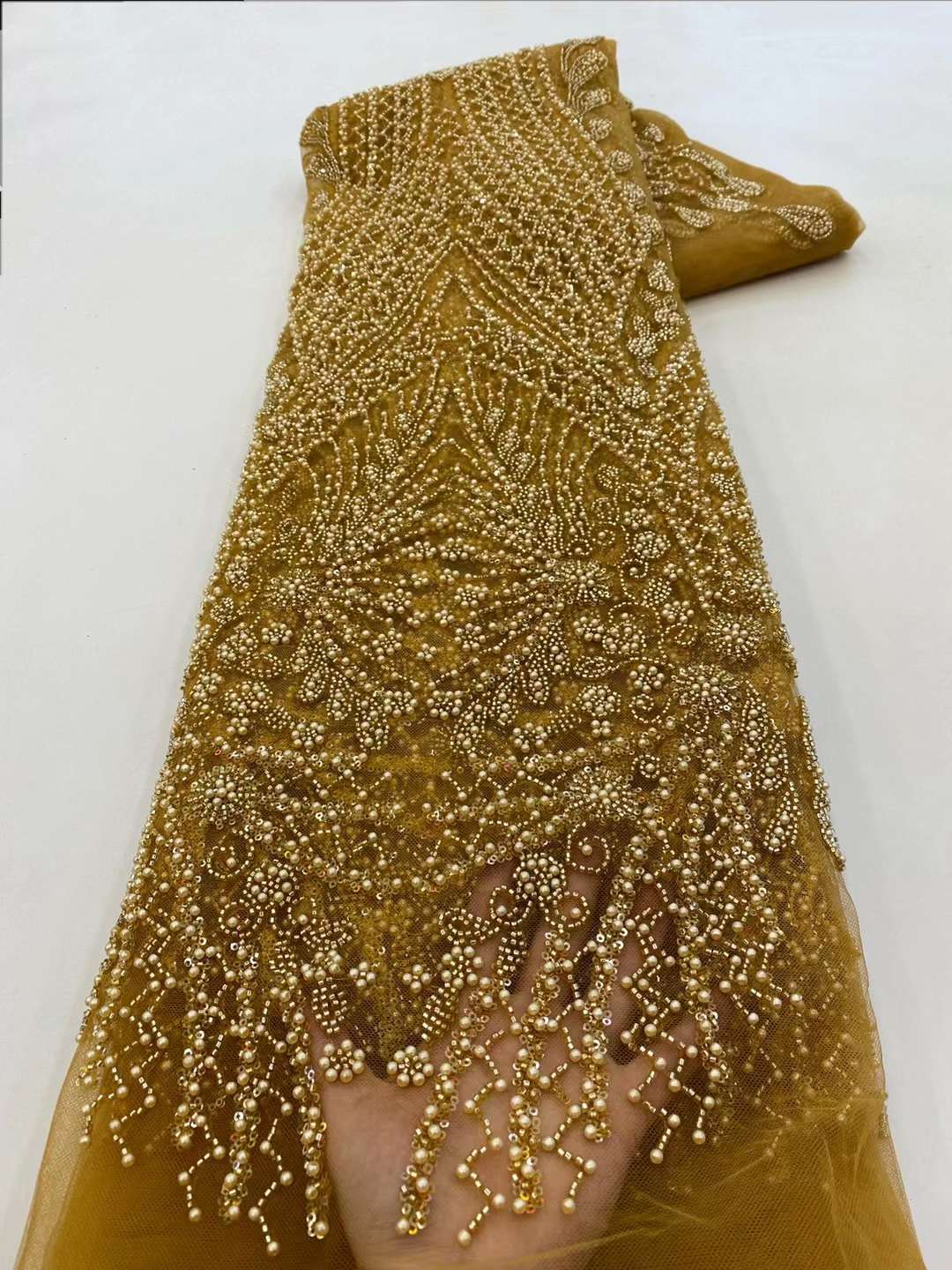 Brązowa cekinowa haftowana kor – Embroidery Net Fabric recenzja i cena